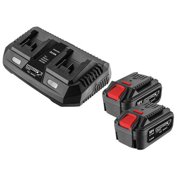 GRAPHITE Energy+ Set 2x 4Ah Batterijen met Dubbele Lader 18V T 58GE134