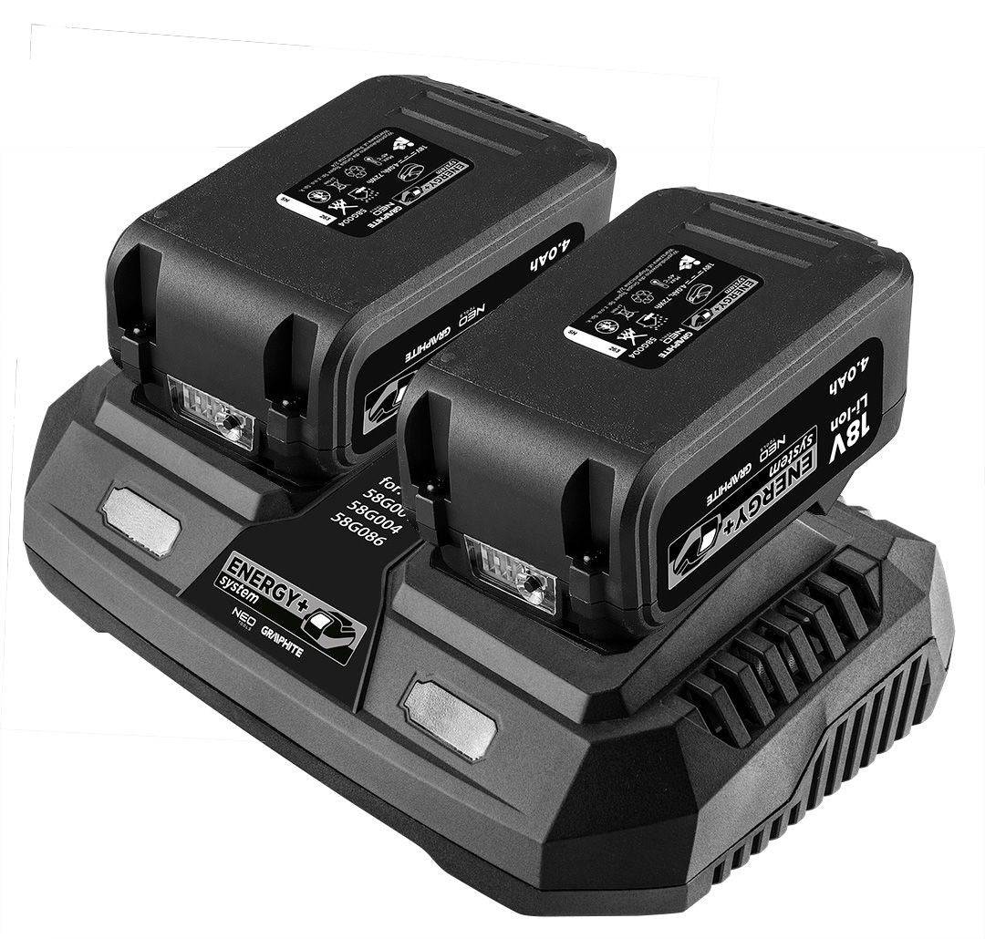GRAPHITE Energy+ Set 2x 4Ah Batterijen met Dubbele Lader 18V T 58GE134-3