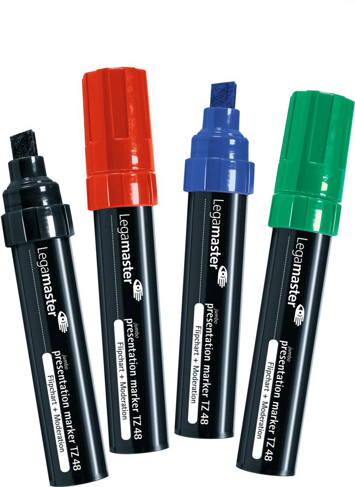 Legamaster TZ48 Jumbo Presentatiestiften Assorti, 4 Stuks - Zwart, Blauw, Groen, Rood - Schuine Punt-0