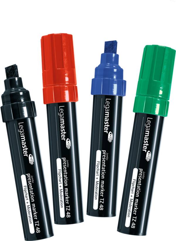 Legamaster TZ48 Jumbo Presentatiestiften Assorti, 4 Stuks - Zwart, Blauw, Groen, Rood - Schuine Punt