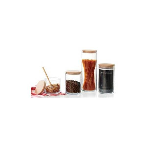 Ritzenhoff & Breker "FAIA" Opbergpot Rond 1,0 L Glas Beukenhouten Deksel met Silicoon - 3 Stuks (815429)