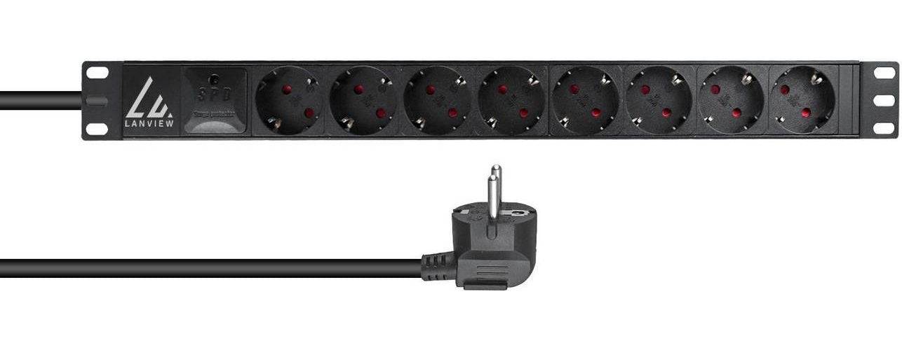 Lanview - Power Distribution Unit (PDU) - 8 AC Aansluitingen - 1U - Zwart (LVR-3MSCH-SPD-SCH8)-0