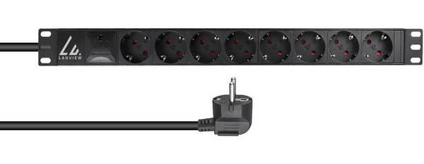 Lanview - Power Distribution Unit (PDU) - 8 AC Aansluitingen - 1U - Zwart (LVR-3MSCH-SPD-SCH8)