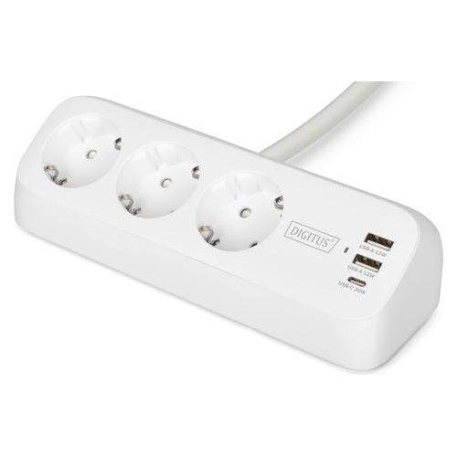 DIGITUS 3-Weg Kantoor Stekkerdoos met 2x USB-A en 1x USB-C Poorten, Wit (DA-70626) 3-way-0