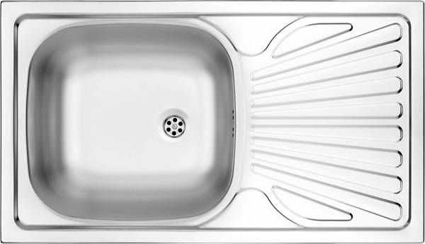 Stalen Spoelbak 1-Bak met Afvoer 760 x 435 mm Satijn Afwerking