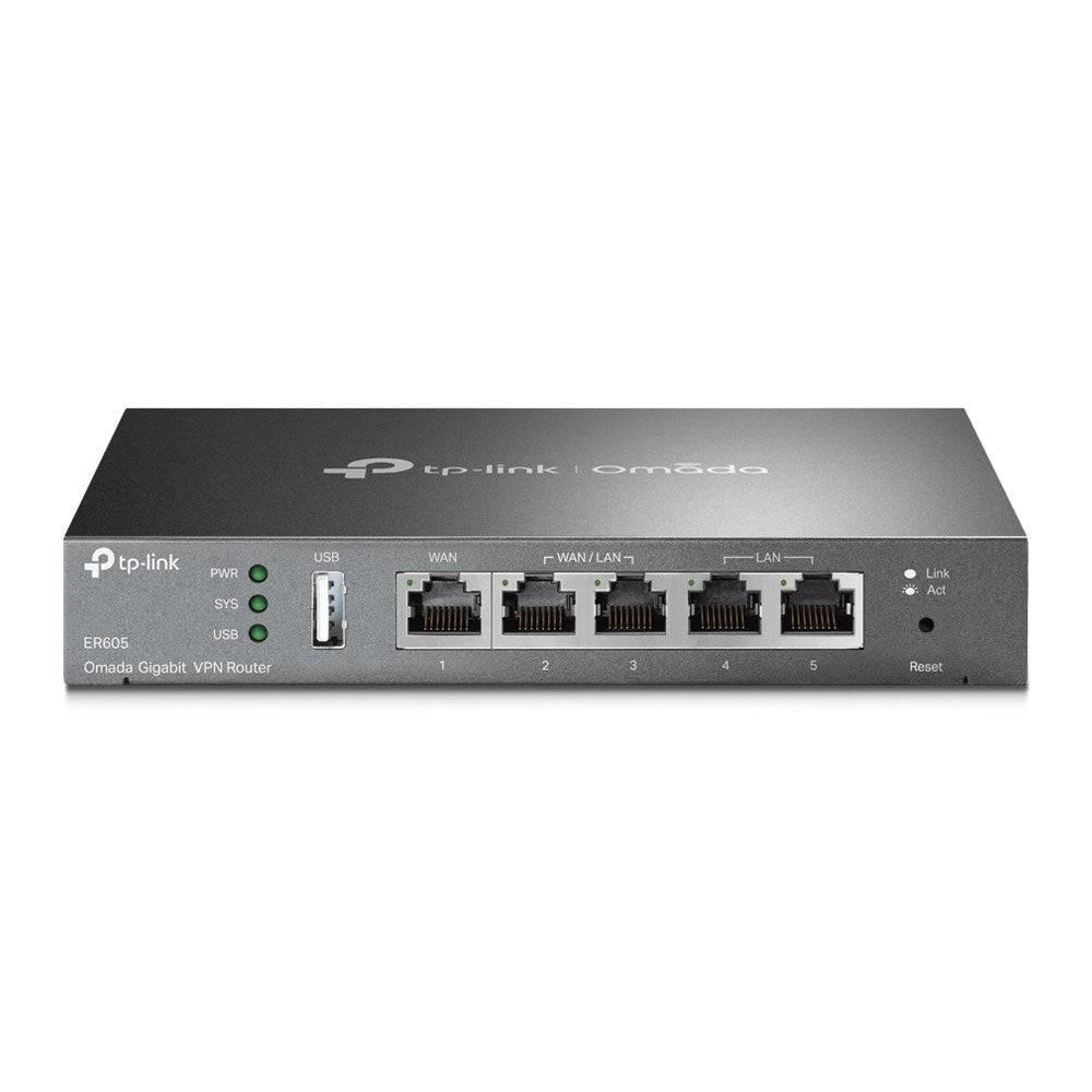 TP-LINK ER605 - Omada Gigabit Multi-WAN VPN Router - 1x Gigabit WAN - 2x Gigabit WAN/LAN - 2x Gigabit LAN - 1x USB 2.0-0