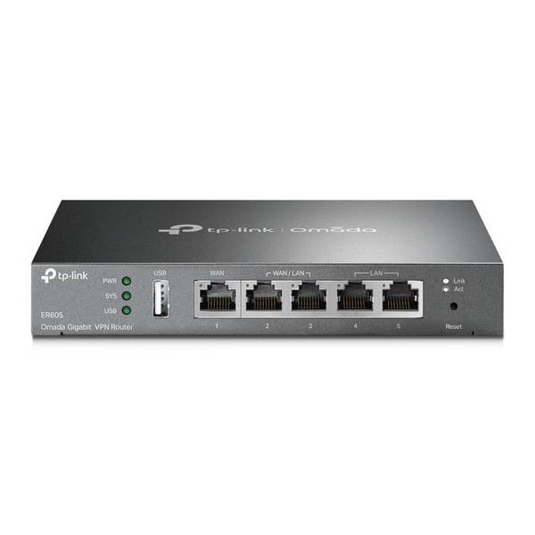 TP-LINK ER605 - Omada Gigabit Multi-WAN VPN Router - 1x Gigabit WAN - 2x Gigabit WAN/LAN - 2x Gigabit LAN - 1x USB 2.0