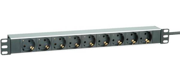 ROLINE Rack-Montage Stekkerdoos 250V 3600W 9 Stopcontacten 1U 2 m Lichtgrijs