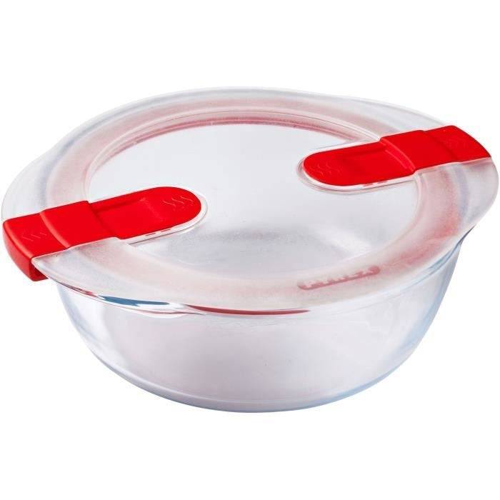 PYREX Set van 3 Lunchdozen - Cook & Heat - Glas - Rond - Luchtdichte Deksel met Stoomventiel - 1,1 L-3
