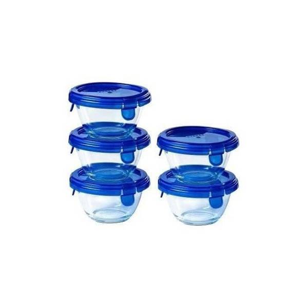 PYREX Set van 5 Mini Schalen - Cook & Go - Glas - Rond - Luchtdichte Deksel - 0,2 L