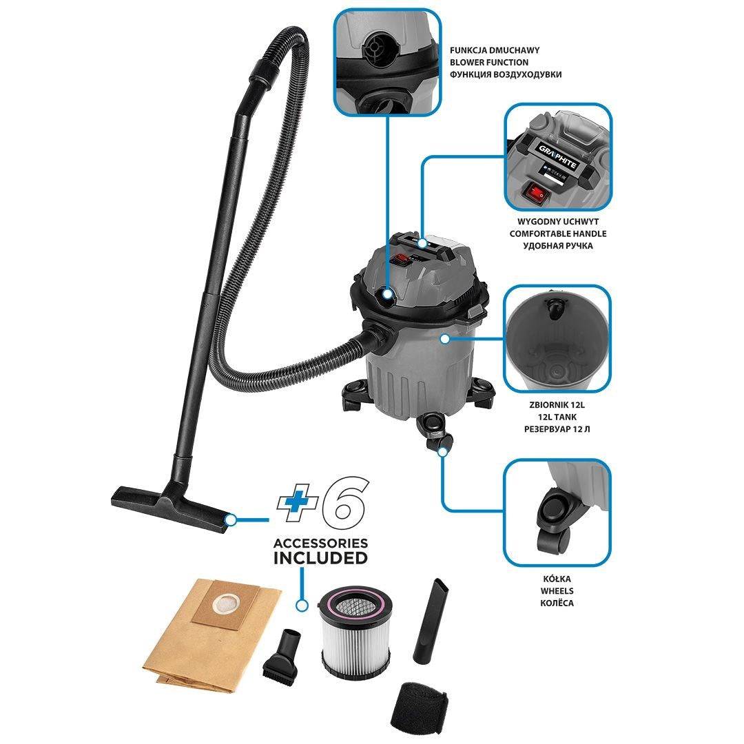GRAPHITE 58GE133 Stofzuiger 18V Nat & Droog 12 L Tank-1