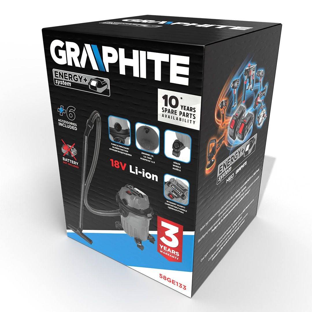 GRAPHITE 58GE133 Stofzuiger 18V Nat & Droog 12 L Tank-2