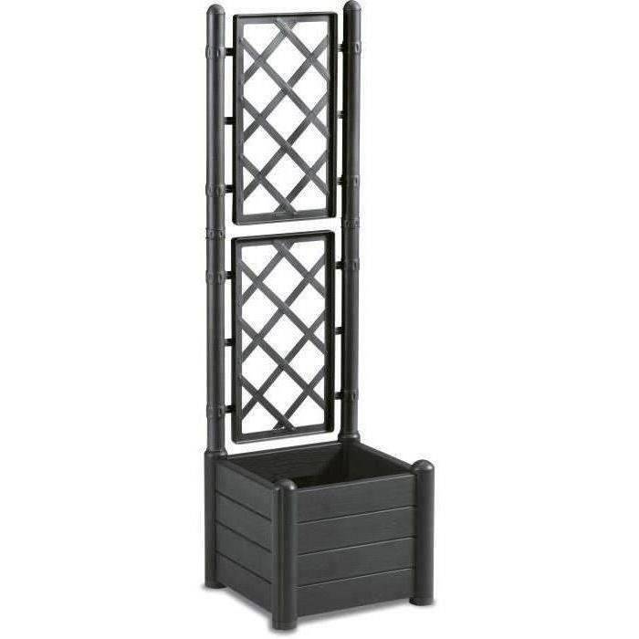 STEFANPLAST ITALIA Vierkante Bloembak met Trellis - 30 L - Kunststof - 43x43xH142 cm - Antraciet 43x43x142h-0