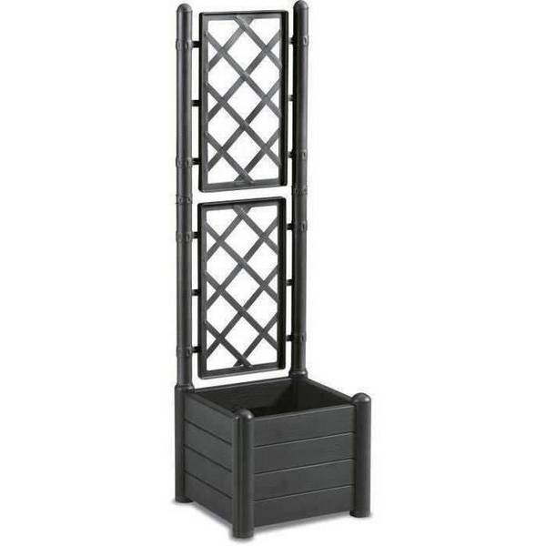 STEFANPLAST ITALIA Vierkante Bloembak met Trellis - 30 L - Kunststof - 43x43xH142 cm - Antraciet 43x43x142h