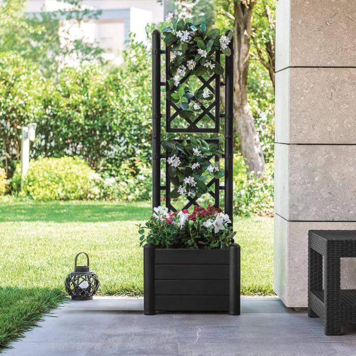 STEFANPLAST ITALIA Vierkante Bloembak met Trellis - 30 L - Kunststof - 43x43xH142 cm - Antraciet 43x43x142h-1