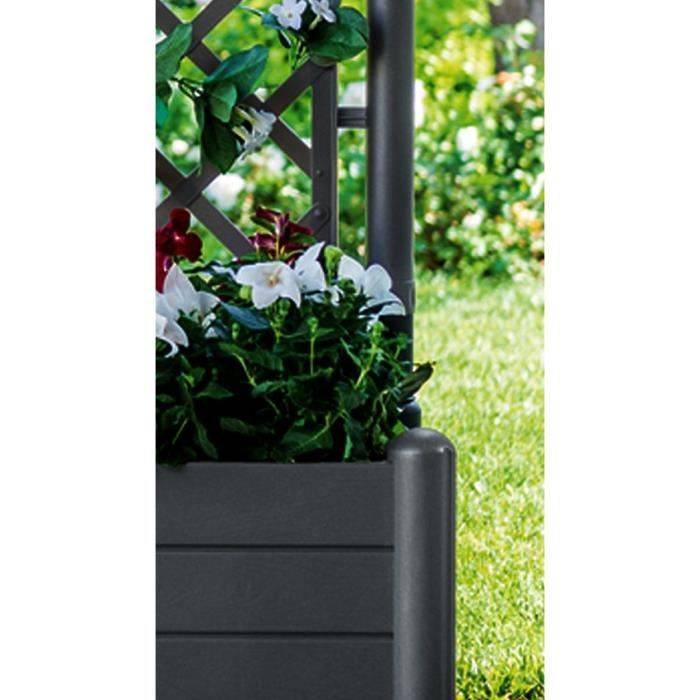 STEFANPLAST ITALIA Vierkante Bloembak met Trellis - 30 L - Kunststof - 43x43xH142 cm - Antraciet 43x43x142h-2