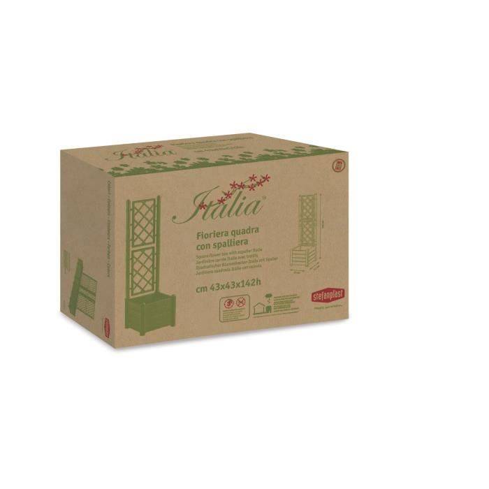 STEFANPLAST ITALIA Vierkante Bloembak met Trellis - 30 L - Kunststof - 43x43xH142 cm - Antraciet 43x43x142h-4