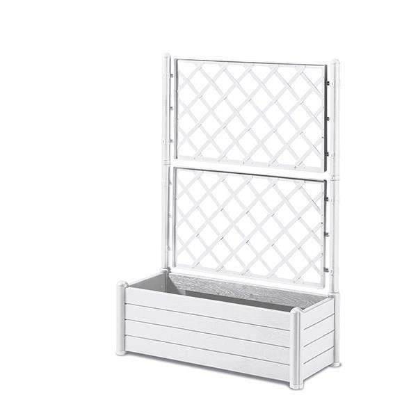 STEFANPLAST Rechthoekige Bloembak met Trellis - Houtlook - 100 x 43 x H 142 cm - 80 L - Wit-0