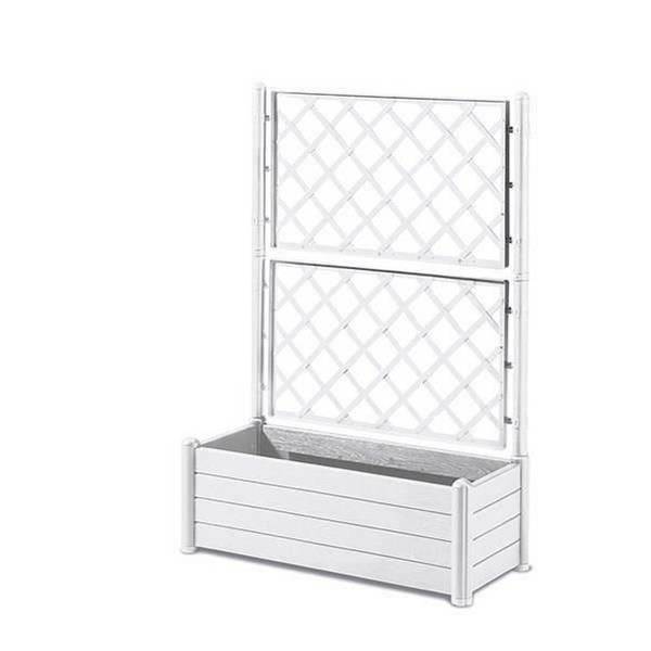 STEFANPLAST Rechthoekige Bloembak met Trellis - Houtlook - 100 x 43 x H 142 cm - 80 L - Wit