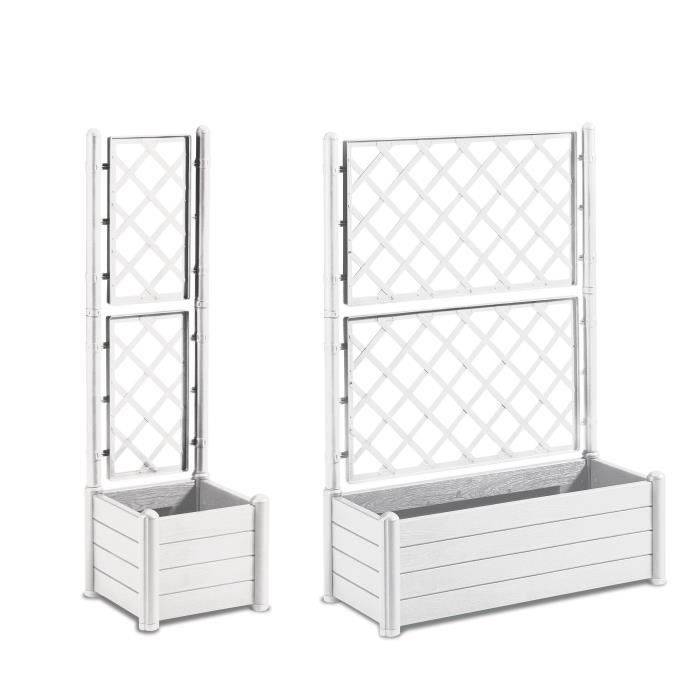 STEFANPLAST Rechthoekige Bloembak met Trellis - Houtlook - 100 x 43 x H 142 cm - 80 L - Wit-1