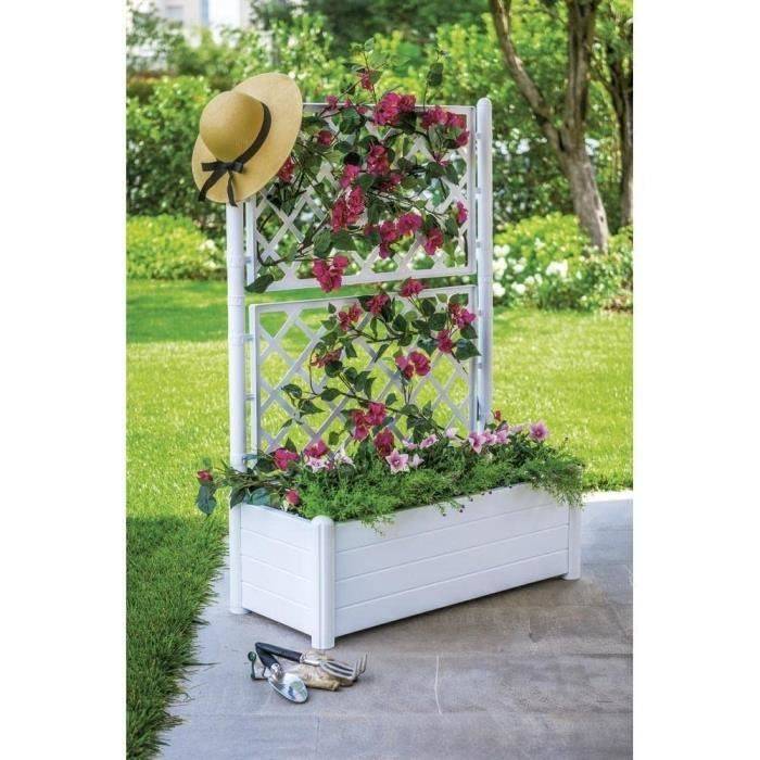 STEFANPLAST Rechthoekige Bloembak met Trellis - Houtlook - 100 x 43 x H 142 cm - 80 L - Wit-2