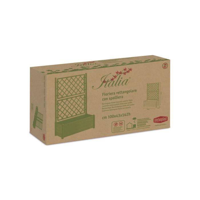 STEFANPLAST Rechthoekige Bloembak met Trellis - Houtlook - 100 x 43 x H 142 cm - 80 L - Wit-3
