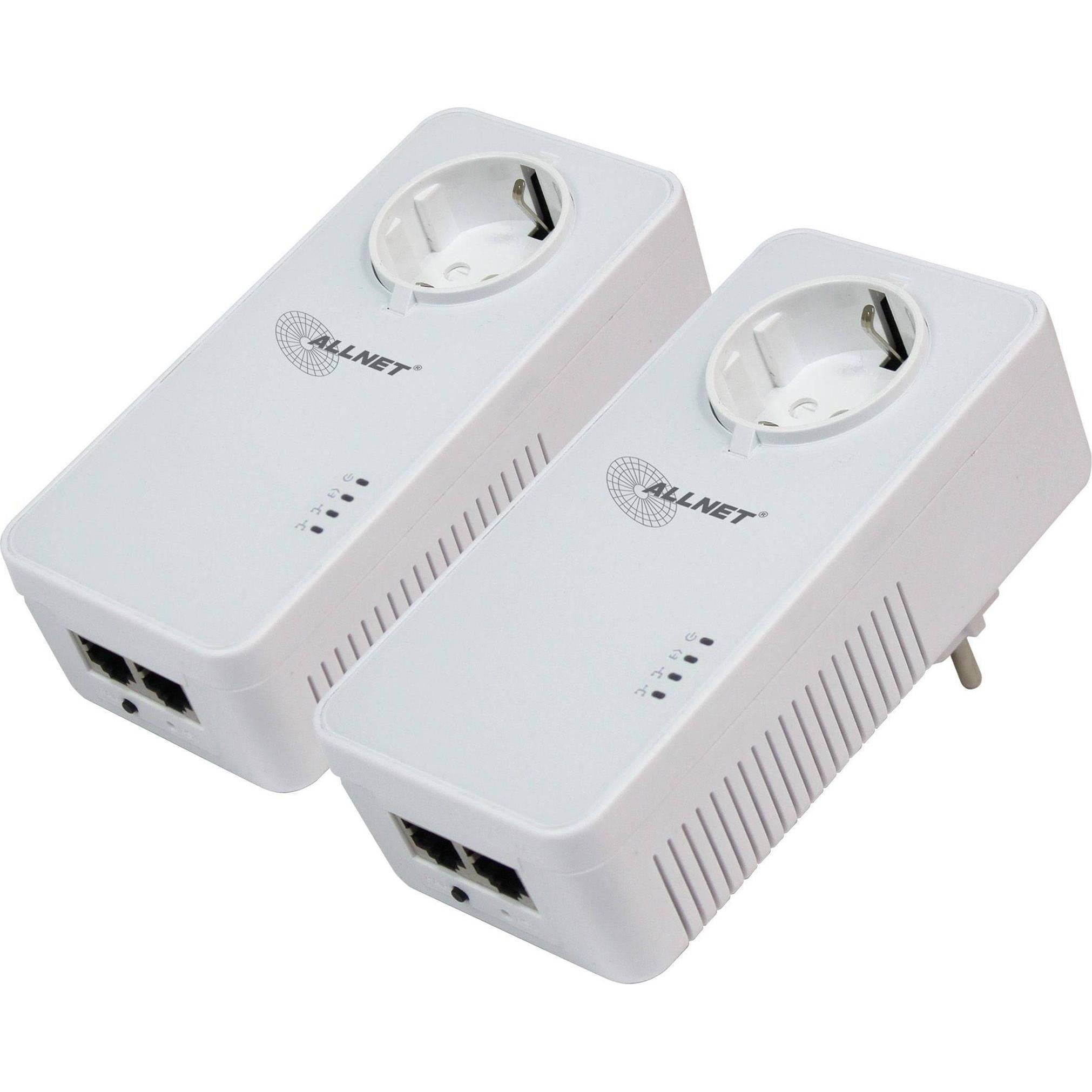 ALLNET Powerline 1200Mbit 2er Bundle Bridge RJ45 HomePlugV2 "SmartLink" Passthrough - Bridge - Stroomnet (Powerline) (AL-0
