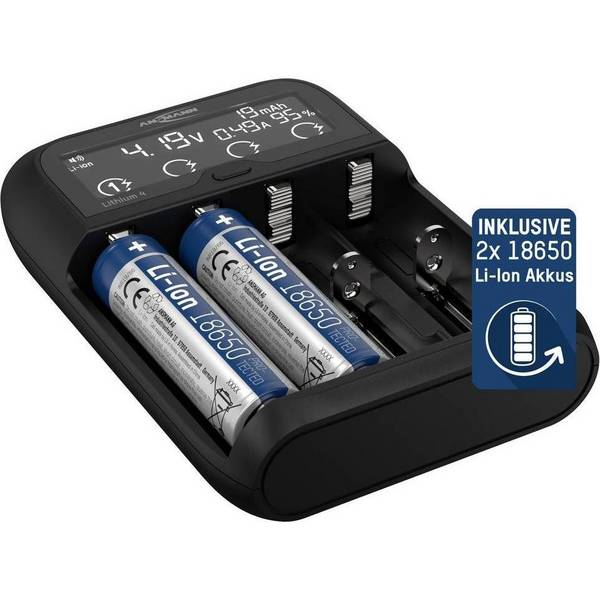 ANSMANN Lithium 4 Universele Lader met 2 x 18650 Batterijen 2600mAh Li-Ion Lader (1001-0122-01)