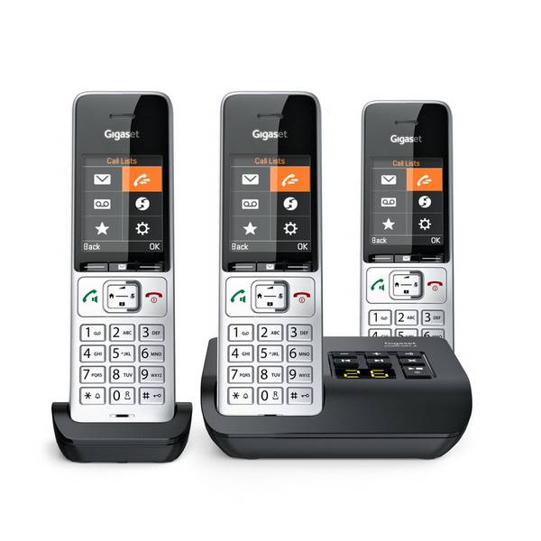 Gigaset 500A Comfort Trio Draadloze Telefoon met Antwoordapparaat, Zilver/Zwart + 2 Handsets (L36852-H3023-B111)