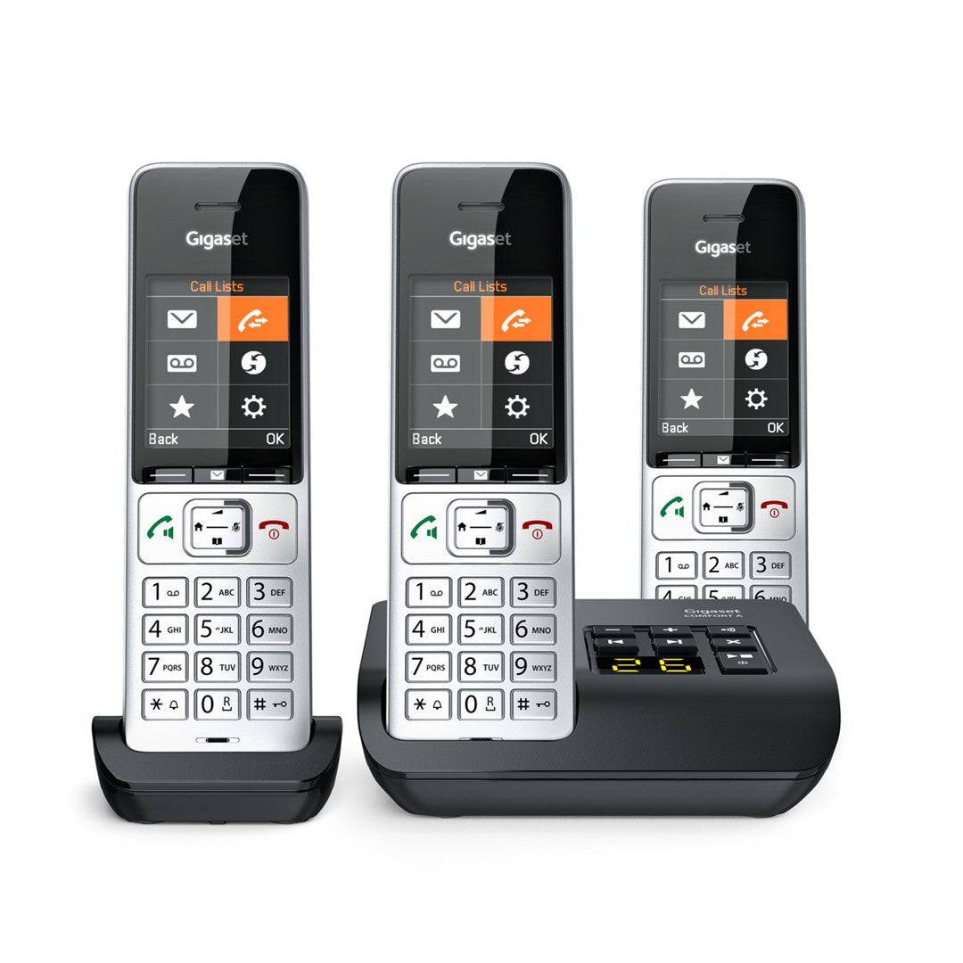 Gigaset 500A Comfort Trio Draadloze Telefoon met Antwoordapparaat, Zilver/Zwart + 2 Handsets (L36852-H3023-B111)-0