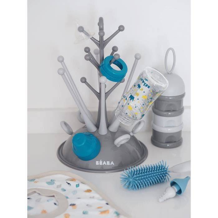 BEABA Newborn Cadeauset - Grijze Boom Flesdroger, Meetbox, Flesborstel, Slabbetje-3