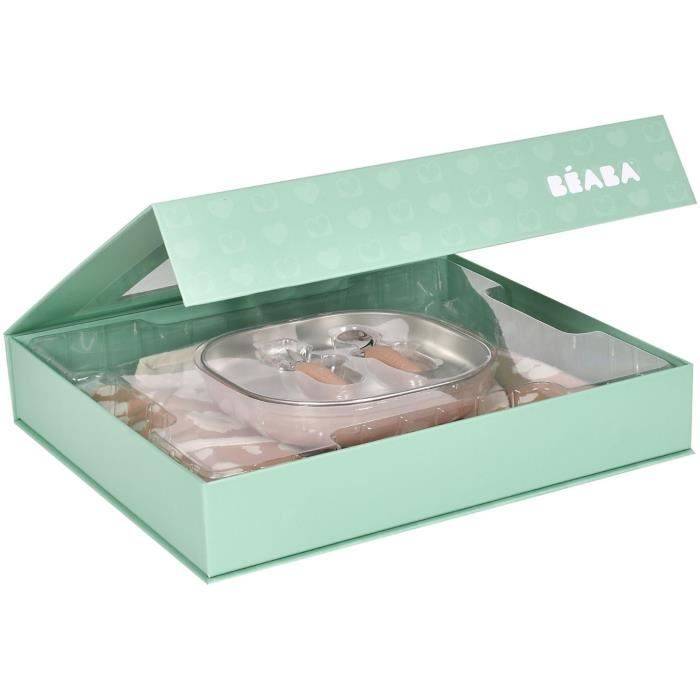 BÉABA 1e Maaltijd Cadeaubox - Savannah Bloom - RVS Bord, Ergonomische Lepel, Vork, Slabbetje, Herinneringsdoos 1st-1
