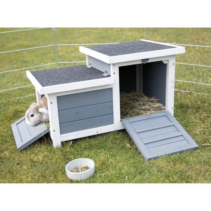 TRIXIE Natura Habitat Konijnenhok - 70 x 43 x 45 cm - Wit/Grijs - Voor Konijnen-2