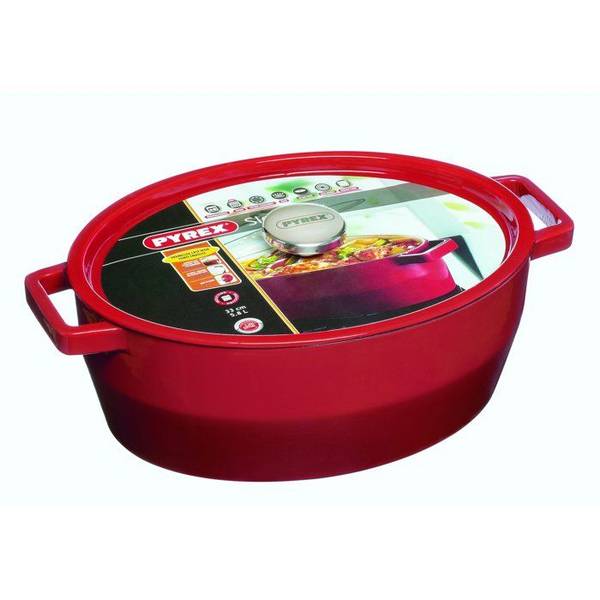 PYREX Ovalen Stoofpan 5,8 L Rood - Geschikt voor Alle Vuren Behalve Inductie