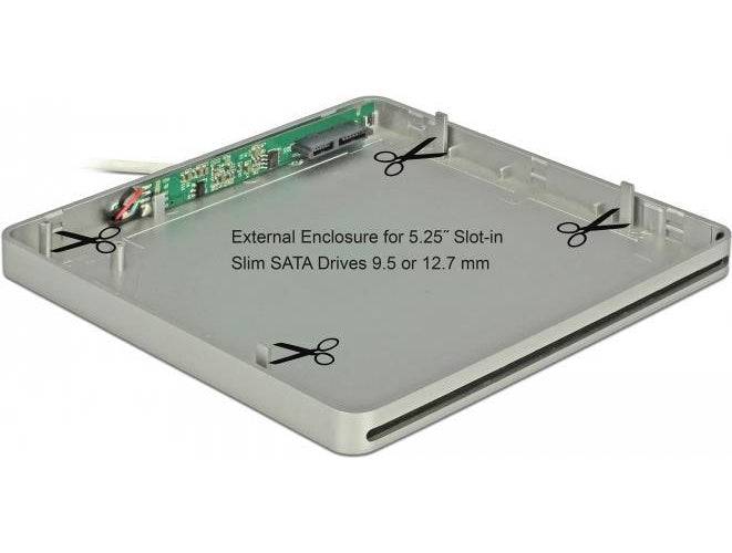 DeLOCK Externe Behuizing 5.25" Slim SATA naar USB-C - 5 Gbit/s - Zwart/Zilver - 42605-0