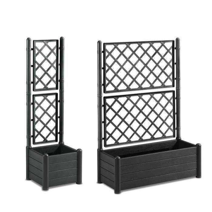 STEFANPLAST ITALIA Bloembak met Trellis - Houtlook - 100x43xH142 cm - 80 L - Antraciet-2