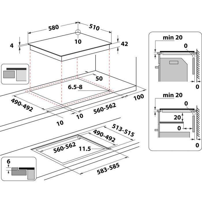 WHIRLPOOL AKT8090NE Keramische Kookplaat - 4 Zones - 6200 W - B58 x D51 cm - Zwart W58 D51cm-3