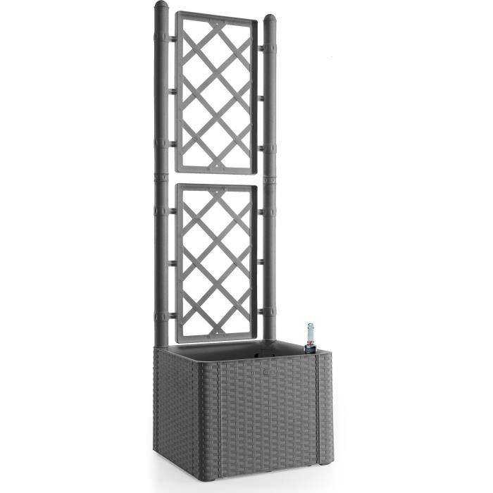 STEFANPLAST NATURAL DELUXE Bloembak - Vierkant met Trellis - 43 x 43 x 142 cm - Steen Grijs 43x43x142cm-0