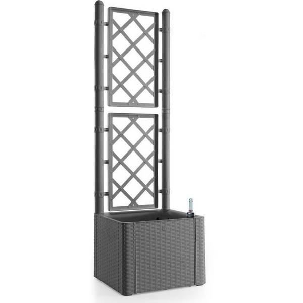 STEFANPLAST NATURAL DELUXE Bloembak - Vierkant met Trellis - 43 x 43 x 142 cm - Steen Grijs 43x43x142cm