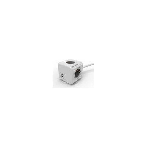 Allocacoc PDU Eenheid met USB-A en USB-C Poorten - 4 Stopcontacten - 1,5 m - Wit/Grijs (10435/DEEUAC)-0