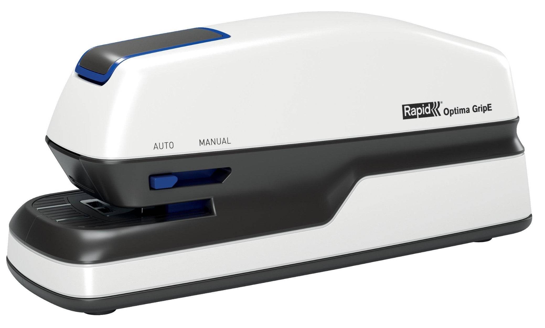 Rapid Elektrische Nietmachine Optima GripE - Wit/Grijs/Blauw - Capaciteit 20 Vellen - Invoerlengte 26 mm (2102349)-0