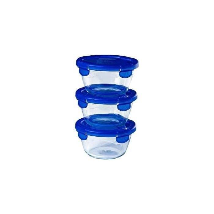 PYREX Set van 3 Lunchdozen - Cook & Go - Glas - Rond - Luchtdichte Deksel - 0,7 L-0