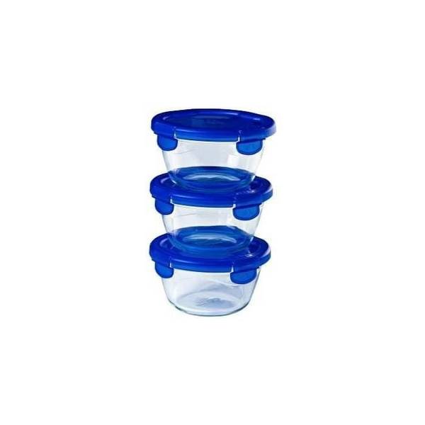 PYREX Set van 3 Lunchdozen - Cook & Go - Glas - Rond - Luchtdichte Deksel - 0,7 L