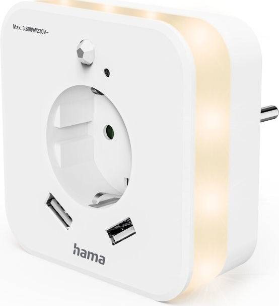 Hama LED Nachtlamp met Stopcontact, 2 USB Uitgangen, Bewegingssensor - 00223507-0