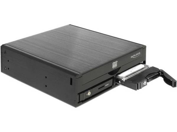 DeLOCK 5.25" Mobiele Rack voor 1 x 5.25" Slimme Schijf + 2 x 2.5" SATA HDD/SSD Zwart