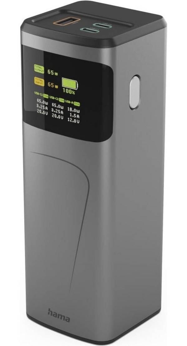 Hama High Power Power Pack, 65 W, Laadt Laptops, Tablets, Smartphones, Zwart