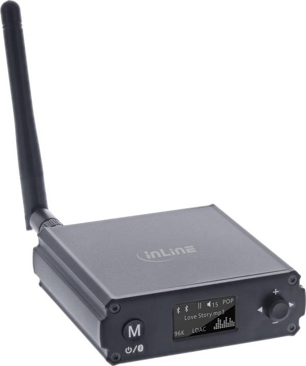 InLine Bluetooth 5.1 HiFi Ontvanger & USB DAC - met LCD - Qualcomm QCC5125 - Aluminium