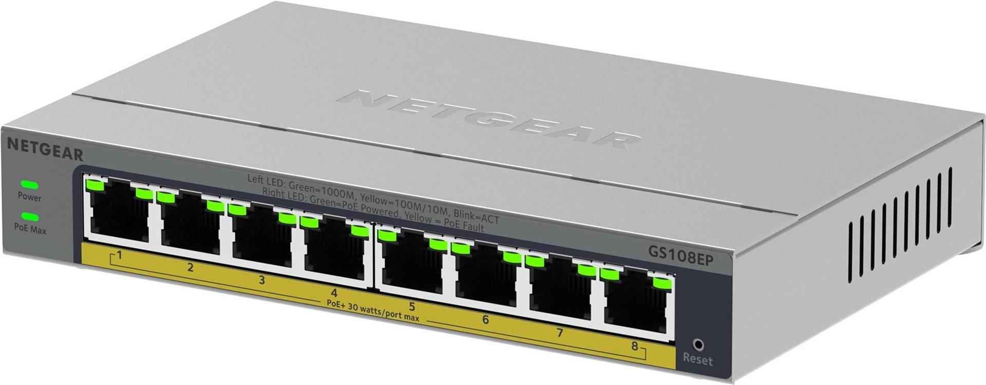 Netgear 8PT GB Plus Switch met PoE+ - 1 Gbps GS108EP GS108EP-100EUS-0