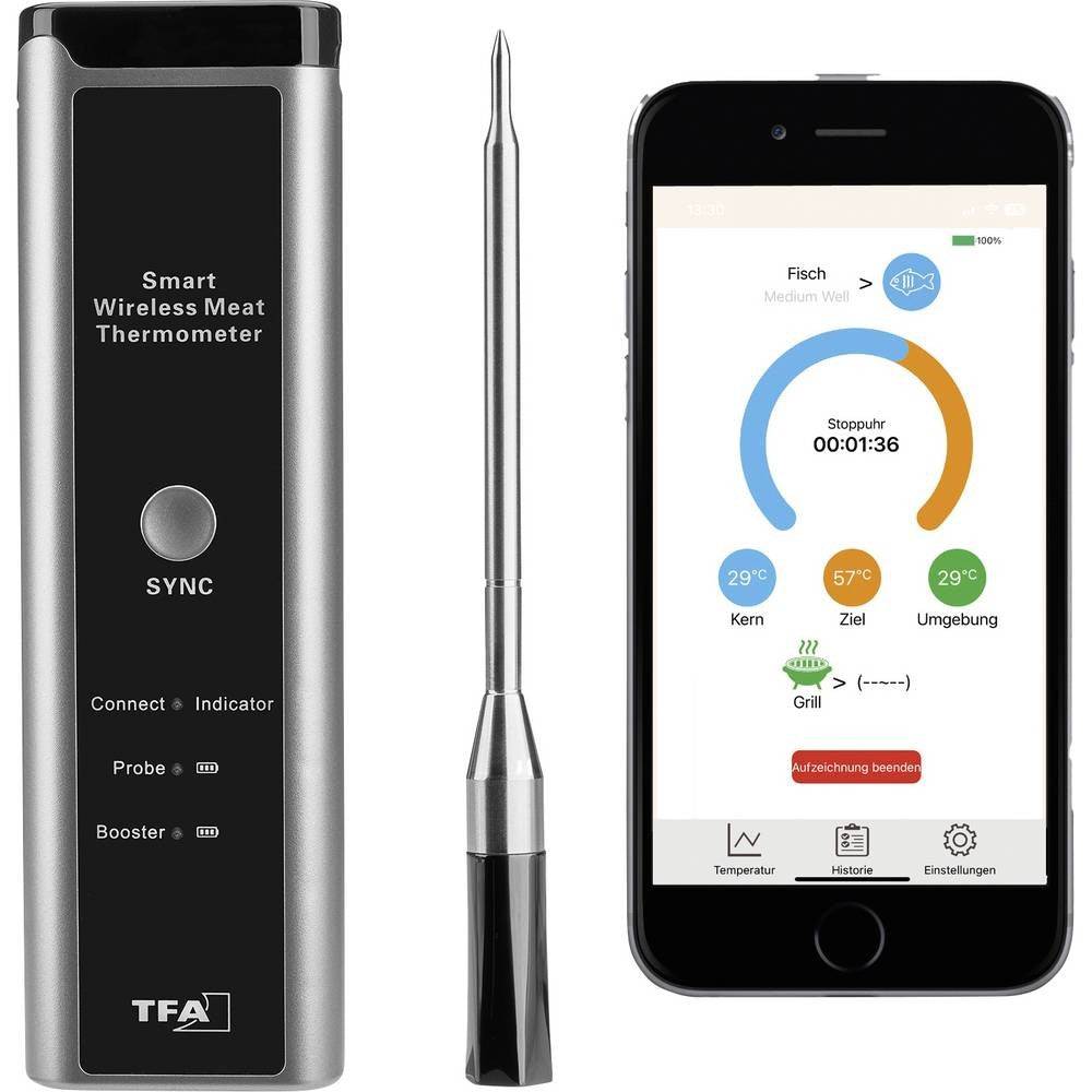 TFA Draadloze BBQ Vleesthermometer SMART KITCHEN CHEF Grillthermometer 14.1515.10-0