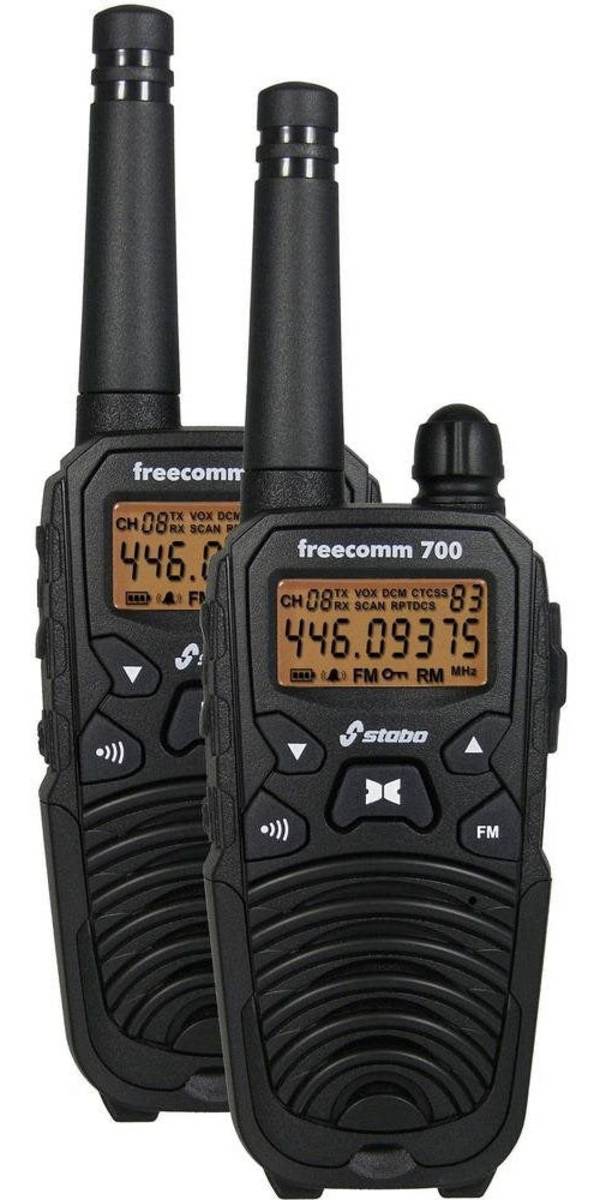 Stabo freecomm 700 PMR 446 Radio Set, Lange Bereik, Compleet met Twee Radio's, Accu's, Oplader PMR-446